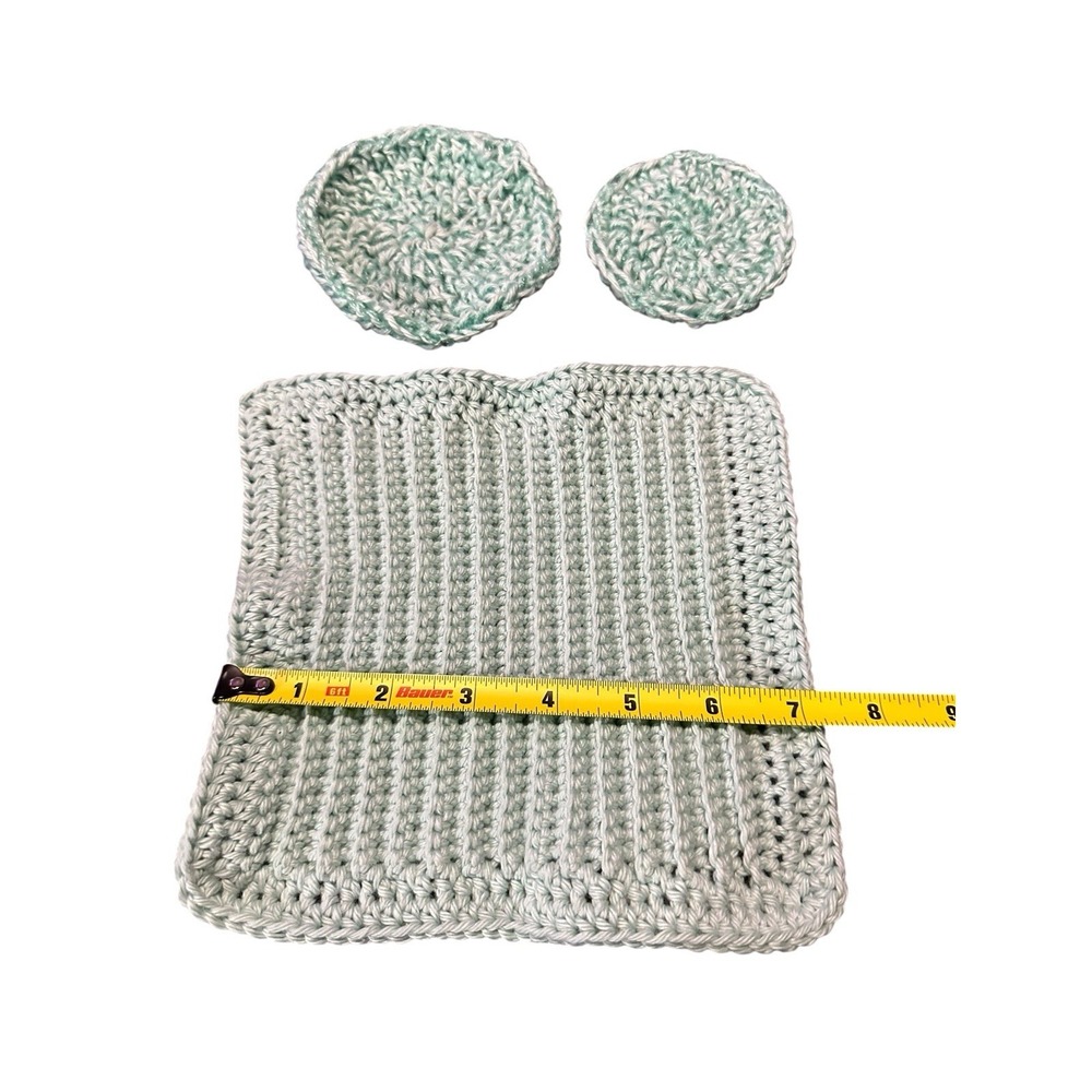 NEW crochet dish washing set 1 cotton wash cloth 2 dish scrubby handmade - Picture 5 of 5